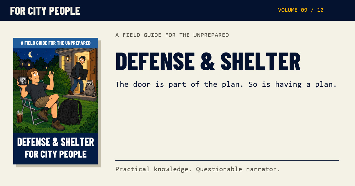 Social preview for Defense & Shelter for City People, with its complete illustrated cover